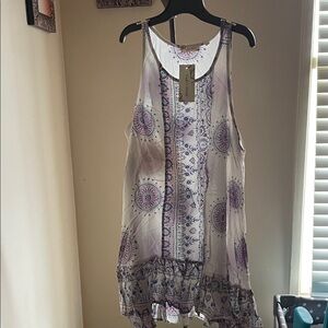 Lady’s World Bohemian Sleeveless Dress with Blue/White Circle Patterns Size M